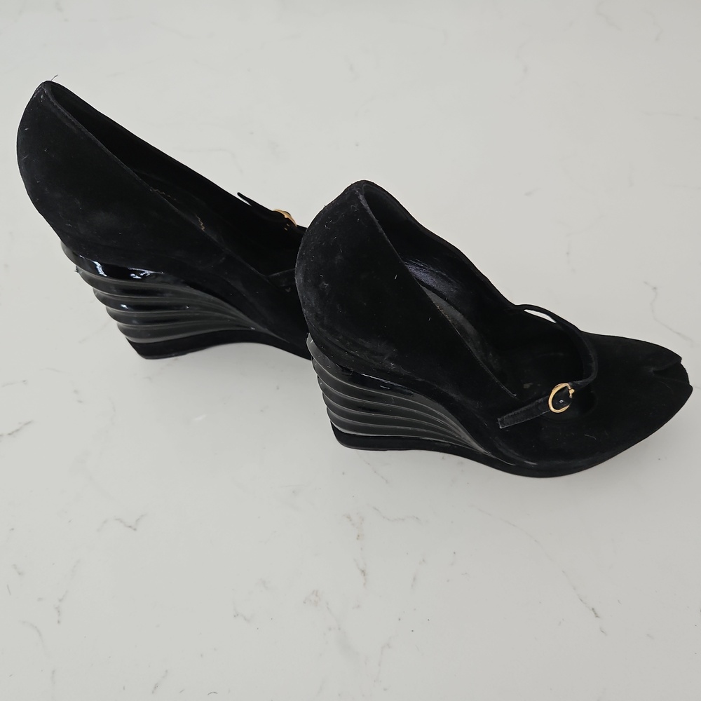 YSL Authentic Black Peep Toe Platform Wavy Wedges - Picture 4 of 4